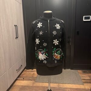 Vintage B.P. Design Beaded Christmas Snow Globe Cardigan Sweater S
